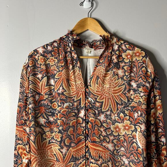 Pilcro Anthropologie Button Down Blouse Women’s XXS Bohemian Whimsical Orange - Picture 3 of 10